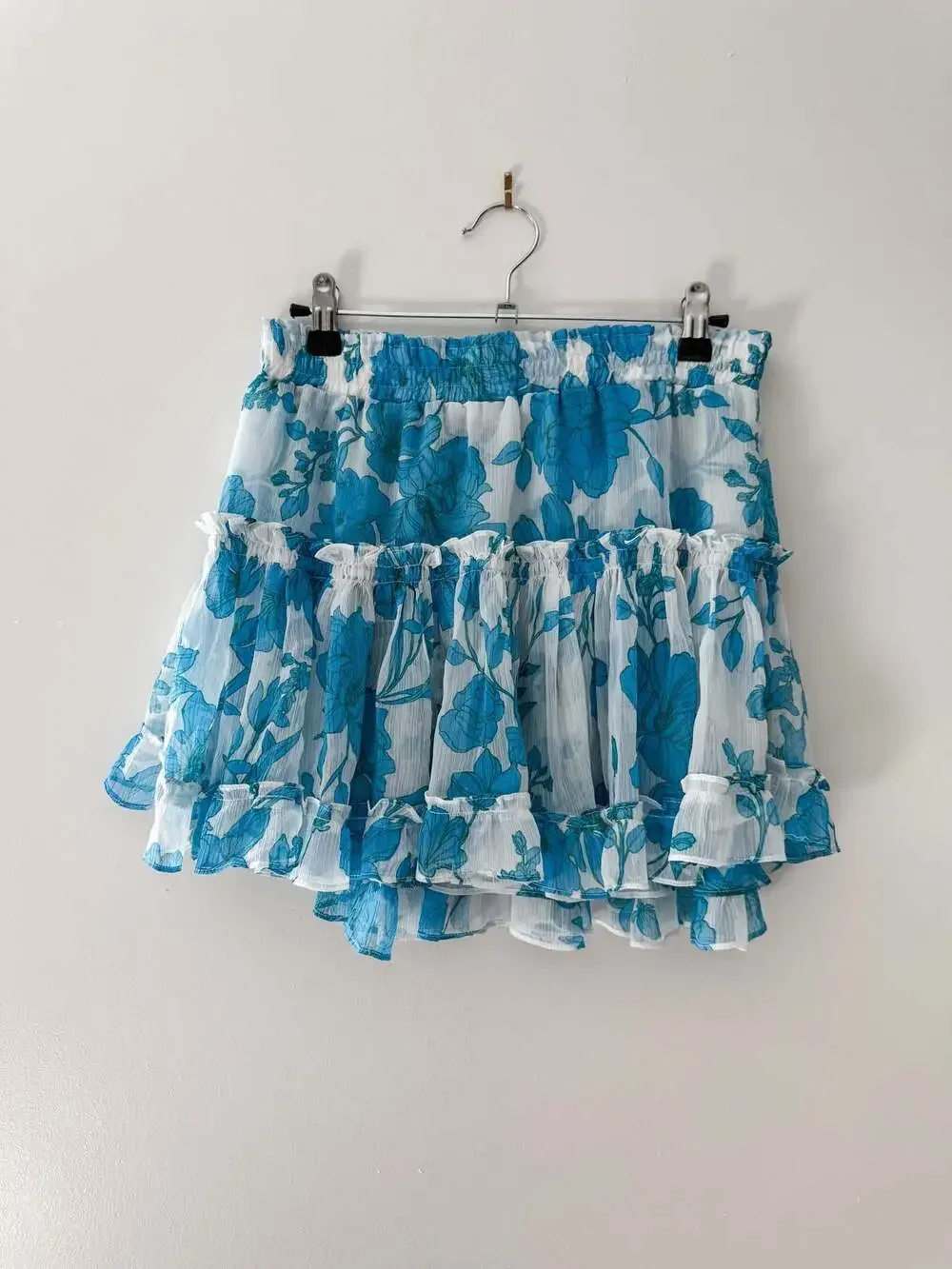 MISA Los Angeles Marion Skirt in Turquoise Flora medium flowy medium